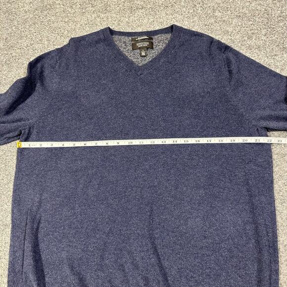 Nordstrom Men’s Shop V Neck Pullover Sweater Blue Large Cotton Blend Cashmere - Picture 4 of 6